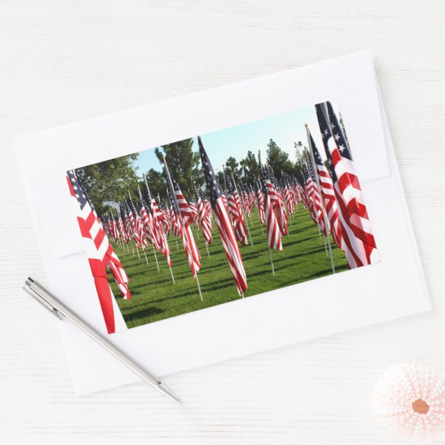 Sticker Rectangulaire Mémorial des Drapeaux Américains des États-Unis (Enveloppe)
