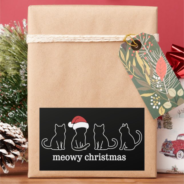 Sticker Rectangulaire Meowy Catmas Chat Noël Mignon Chat Chats Santa  (vacances)