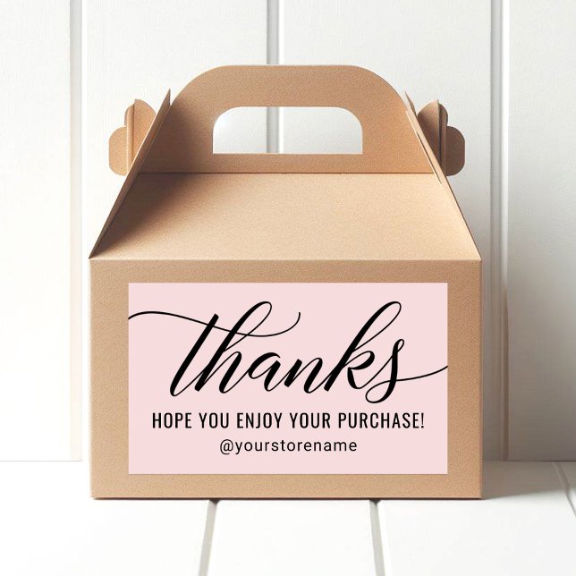 Sticker Rectangulaire Merci à Black Modern Script Merci rose (Créateur téléchargé)