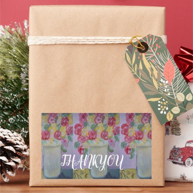 STICKER RECTANGULAIRE MERCI AUX BÂTIMENTS DE L'ARTISTE PAULA REILLY. (vacances)