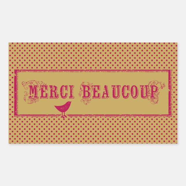 Sticker Rectangulaire Merci Beaucoup Distressed Bird Art (Devant)