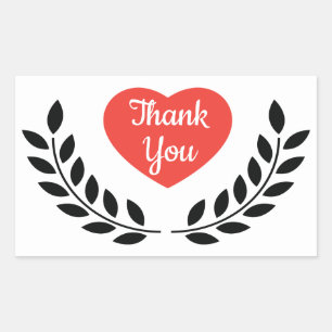 Sticker Rectangulaire Merci Black Laurel Leaf Red Heart