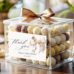 Sticker Rectangulaire Merci de Baby shower élégant Floral Bow