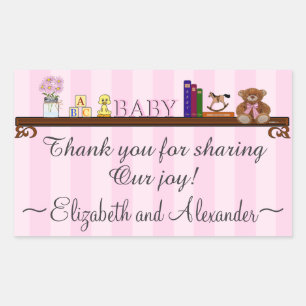 Sticker Rectangulaire Merci De Baby shower Rose