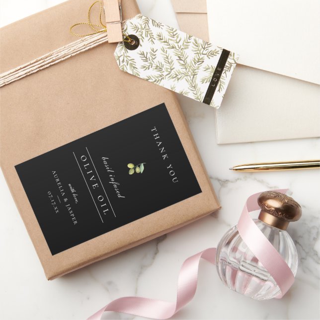 Sticker Rectangulaire Merci d'huile d'olive contaminé moderne noir Étiqu (Cadeaux)