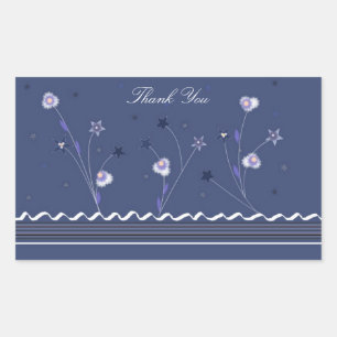 Sticker Rectangulaire Merci floral bleu marine