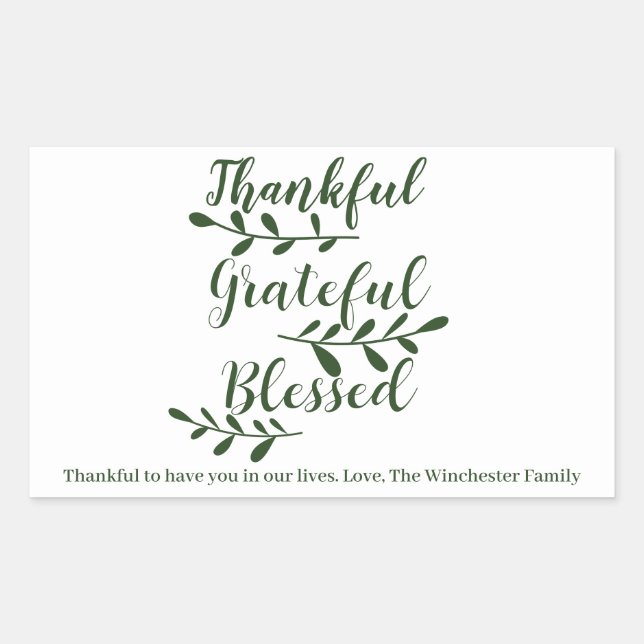 Sticker Rectangulaire Merci gracieux Bienheureux script vert foncé (Devant)