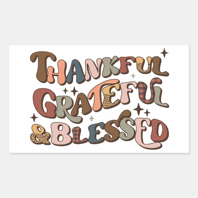 Sticker Rectangulaire Merci Grateful et béni Retro Thanksgiving (Devant)