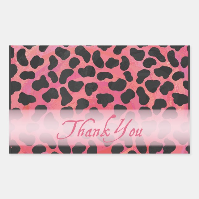 Sticker Rectangulaire Merci Motif de Dalmatie rose et noir (Devant)