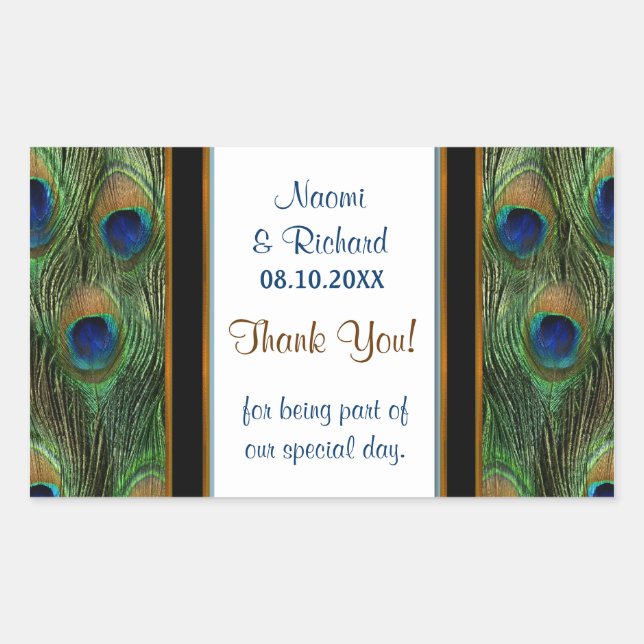 Sticker Rectangulaire Merci Peacock - Personnaliser (Devant)