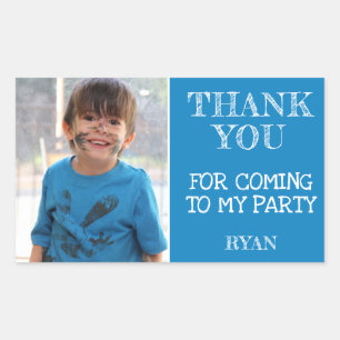 Sticker Rectangulaire Merci Photo pour garçon d'anniversaire