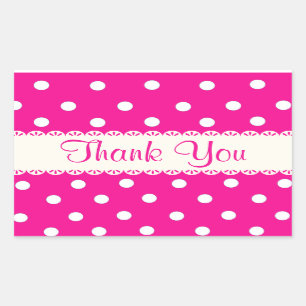 Sticker Rectangulaire Merci Pink Fuschia & White Polka Dot