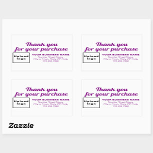 Sticker Rectangulaire Merci pourpre pour votre achat en blanc