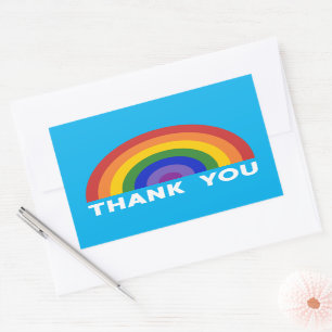 Sticker Rectangulaire Merci Rainbow sur Sky Blue