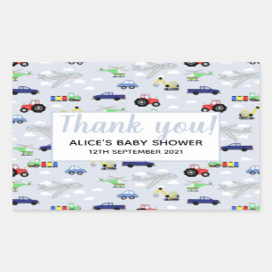 Sticker Rectangulaire Merci Transport Motif Baby shower garçon