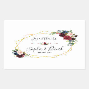 Sticker Rectangulaire Merlot Marine bleu Floral Gold Frame Mariage