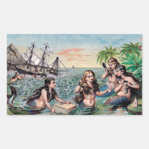 Sticker Rectangulaire Mermaid Antique Magie Océan Nautique