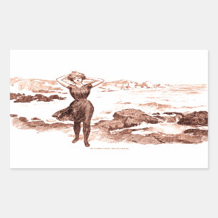 Sticker Rectangulaire Mermaid Beach Gibson Girl Victorian Antique