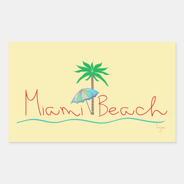 Sticker Rectangulaire Miami avec Palm et Parapluie (Devant)