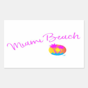 Sticker Rectangulaire Miami-Beach-logo-soleil-palmiers-rose