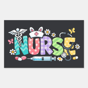 Sticker Rectangulaire Mignon infirmière de Pâques humour médical