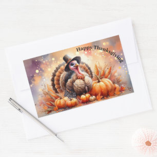 Sticker Rectangulaire Mignon Turquie pèlerin Casquette Citrouilles Corn