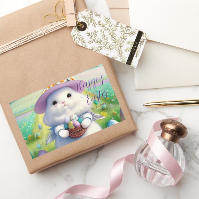 Sticker Rectangulaire Mignonne lapin de Pâques 01 (Cadeaux)