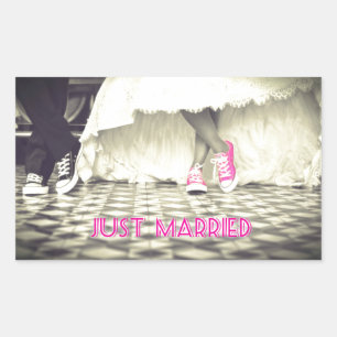 Sticker Rectangulaire Mignonne Noir Blanc Juste Marié