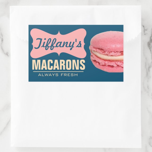 Sticker Rectangulaire Mignons Macarons Français Roses | Macarons Faits M (Sac)