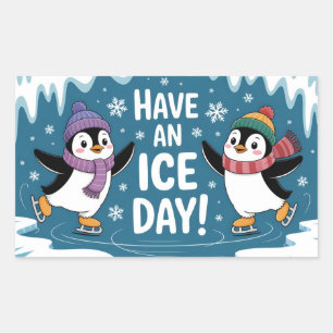 Sticker Rectangulaire Mignons pingouins patinage dessin animé, Passez un