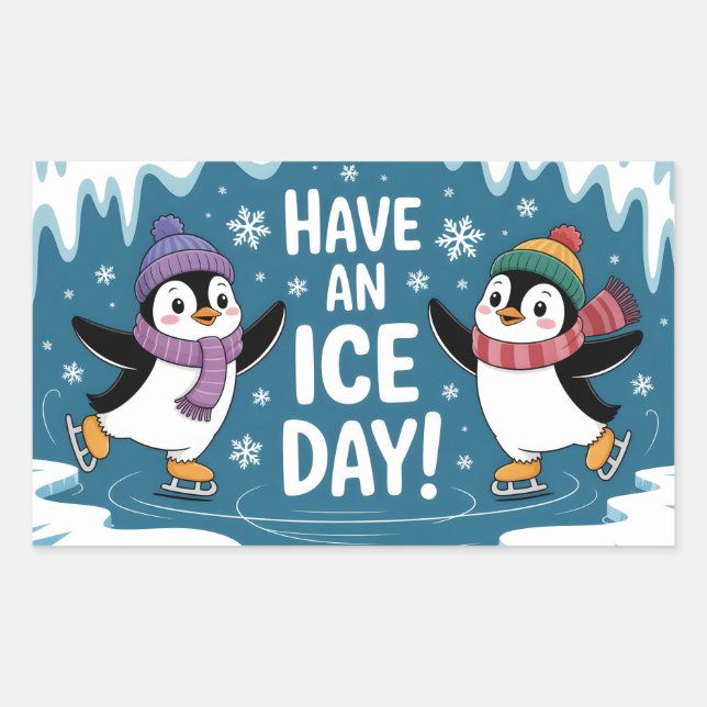 Sticker Rectangulaire Mignons pingouins patinage dessin animé, Passez un (Devant)