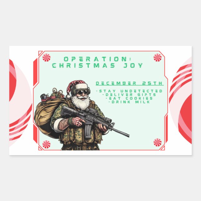Sticker Rectangulaire Militaire amusant/Père Noël de Noël (Devant)
