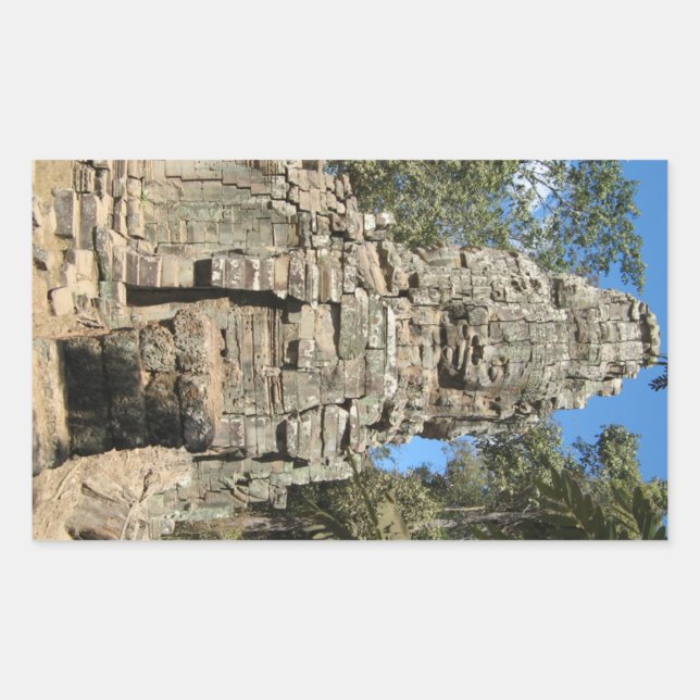 Sticker Rectangulaire Mini Bayon ... Ta Prohm, Siem Reap, Cambodge (Devant)