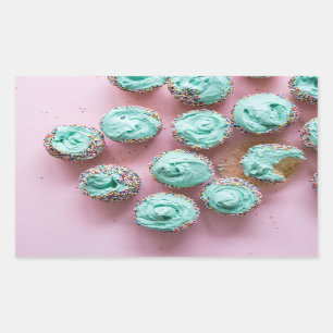 Sticker Rectangulaire Mini-gâteaux turquoises et roses