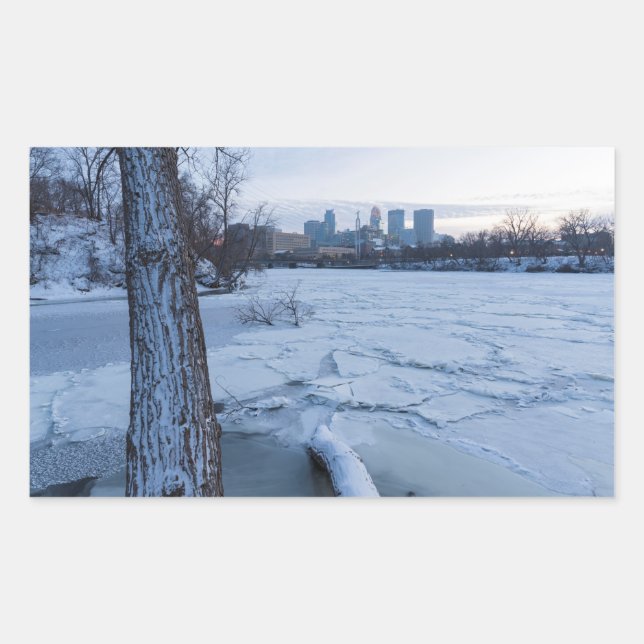 Sticker Rectangulaire minneapolis skyline et glace mississippi (Devant)