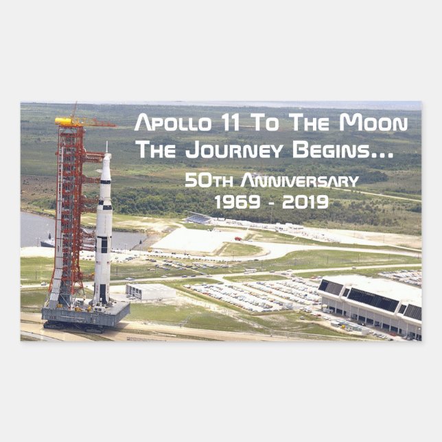 Sticker Rectangulaire Mission Apollo 11 à l'anniversaire de la Lune (Devant)