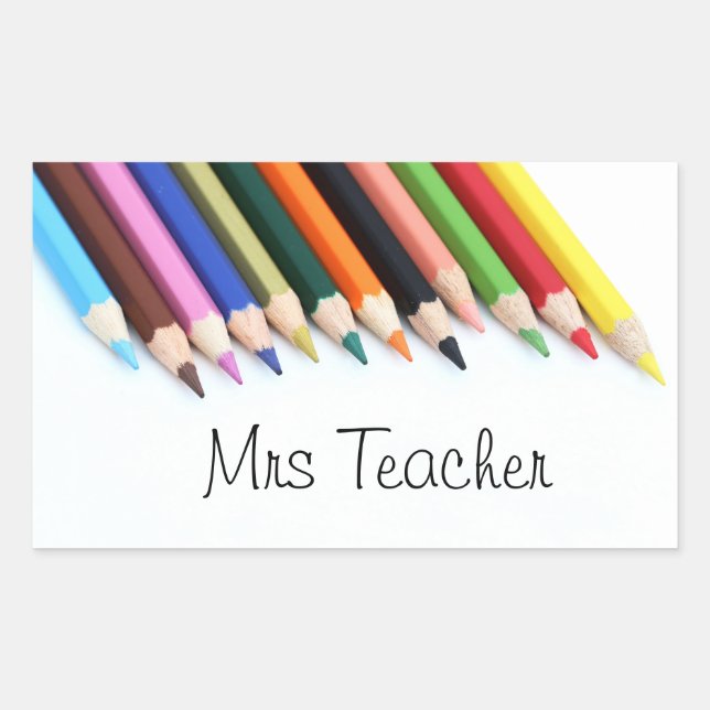 Sticker Rectangulaire Mme Teacher crayons couleur (Devant)