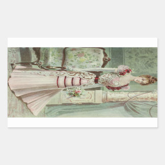 Sticker Rectangulaire Mode Vintage Victorienne - Robe Rose