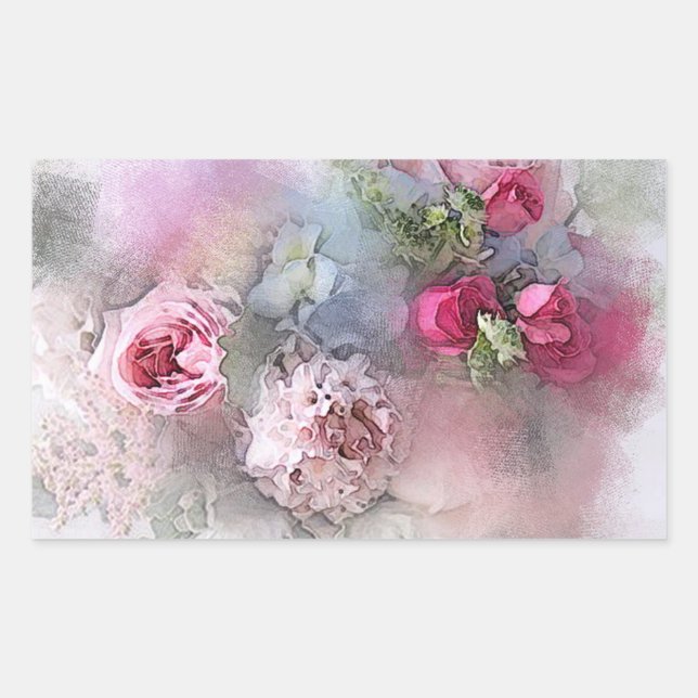 Sticker Rectangulaire Modèle d'art à l'aquarelle vierge Roses rouges ros (Devant)
