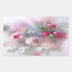 Sticker Rectangulaire Modèle d'art à l'aquarelle vierge Roses rouges ros
