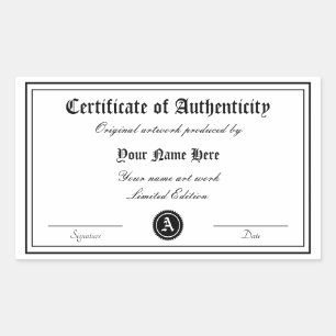 Sticker Rectangulaire Modèle de certificat d'authenticité art véritable
