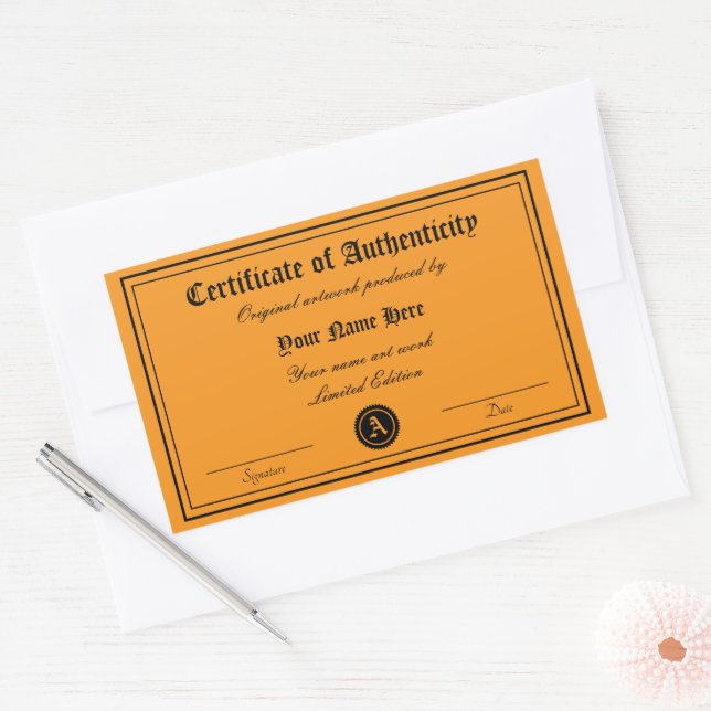 Sticker Rectangulaire Modèle de certificat d'authenticité d'œuvre d'art (Enveloppe)