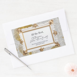 Sticker Rectangulaire Modèle de plaque de livre de signature Or & Argent