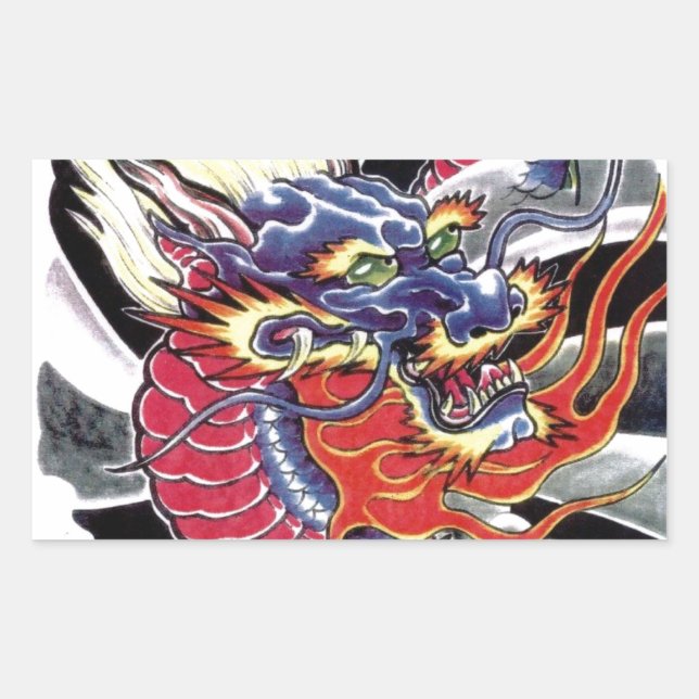 Sticker Rectangulaire Modèle de tatouage japonais Blue Dragon (Devant)
