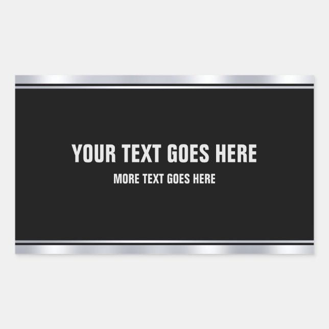 Sticker Rectangulaire Modèle de texte Ajoutez votre nom Noir et Argent (Devant)