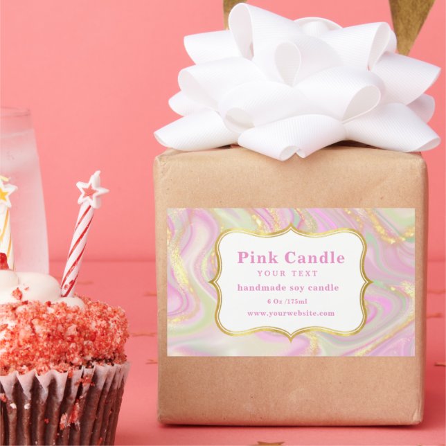 Sticker Rectangulaire Modèle d'étiquette de bougie élégant en marbre ros (Fête)