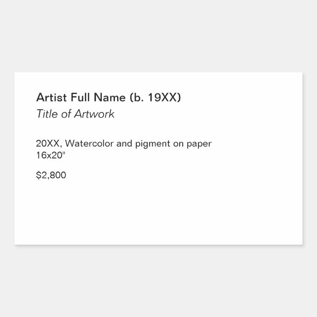 Sticker Rectangulaire Modèle d'étiquette d'exposition d'œuvre d'art adhé (Devant)