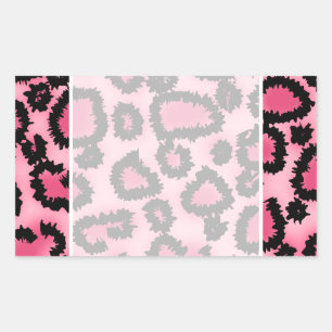 Sticker Rectangulaire Modèle rose et noir d'empreinte de léopard