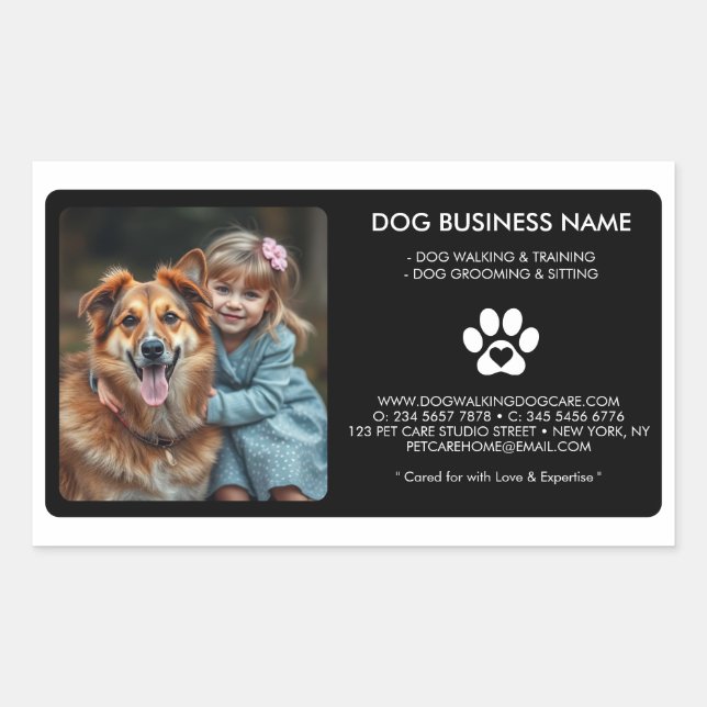 Sticker Rectangulaire Modern Black White Pet Sitter custom Photo (Devant)