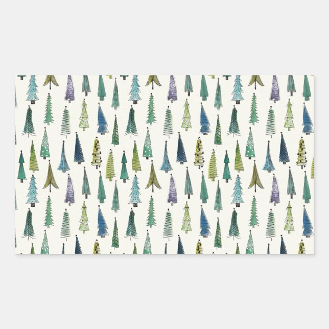 Sticker Rectangulaire Modern Christmas Trees Illustrated Pattern (Devant)